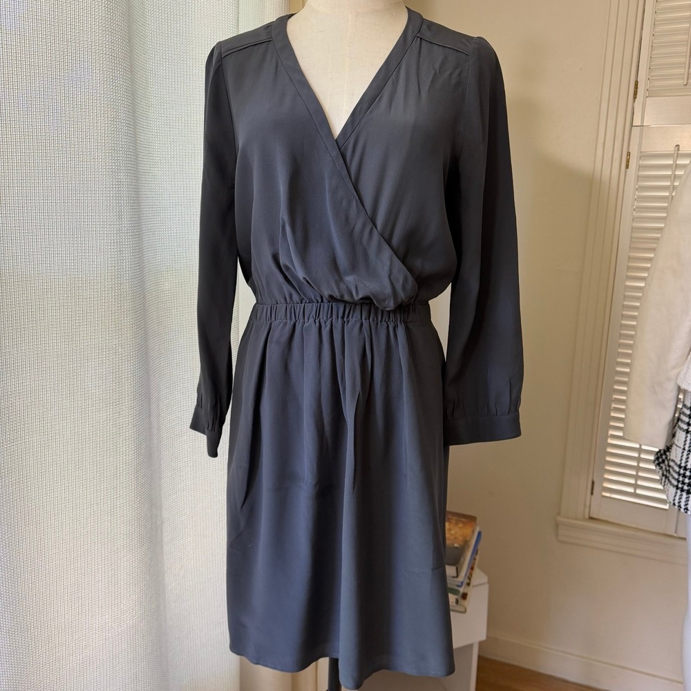 Madewell Grey Silk Long Sleeve MiniDress Size 4 Women's Casual Dress